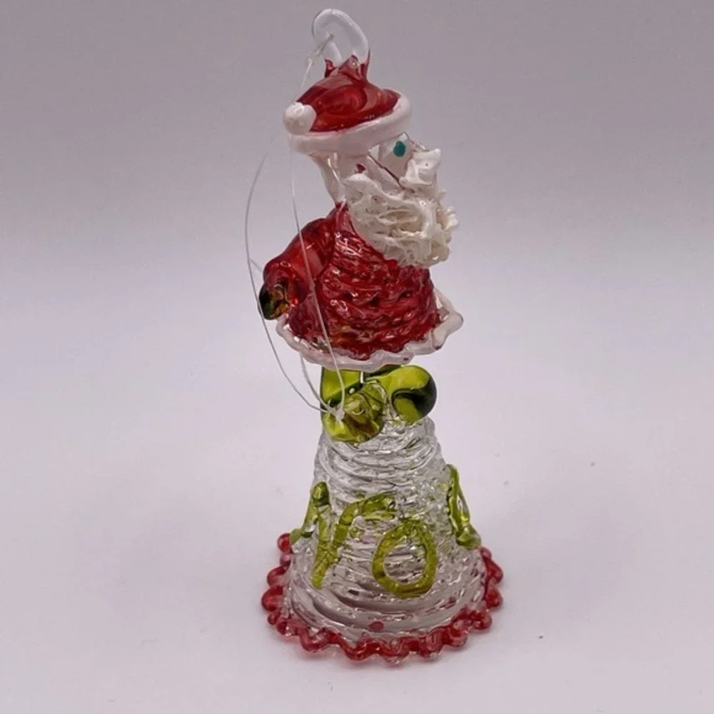 Vintage Hand Blown Spun Art Glass Santa Bell Noel‎ Christmas Ornament